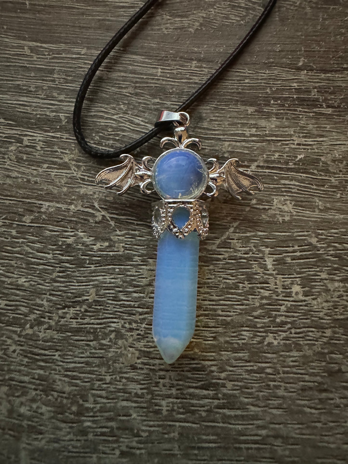 Enchanting Angel Wings with Opalite Crystal Pendant neacklace