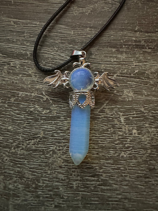 Enchanting Angel Wings with Opalite Crystal Pendant neacklace