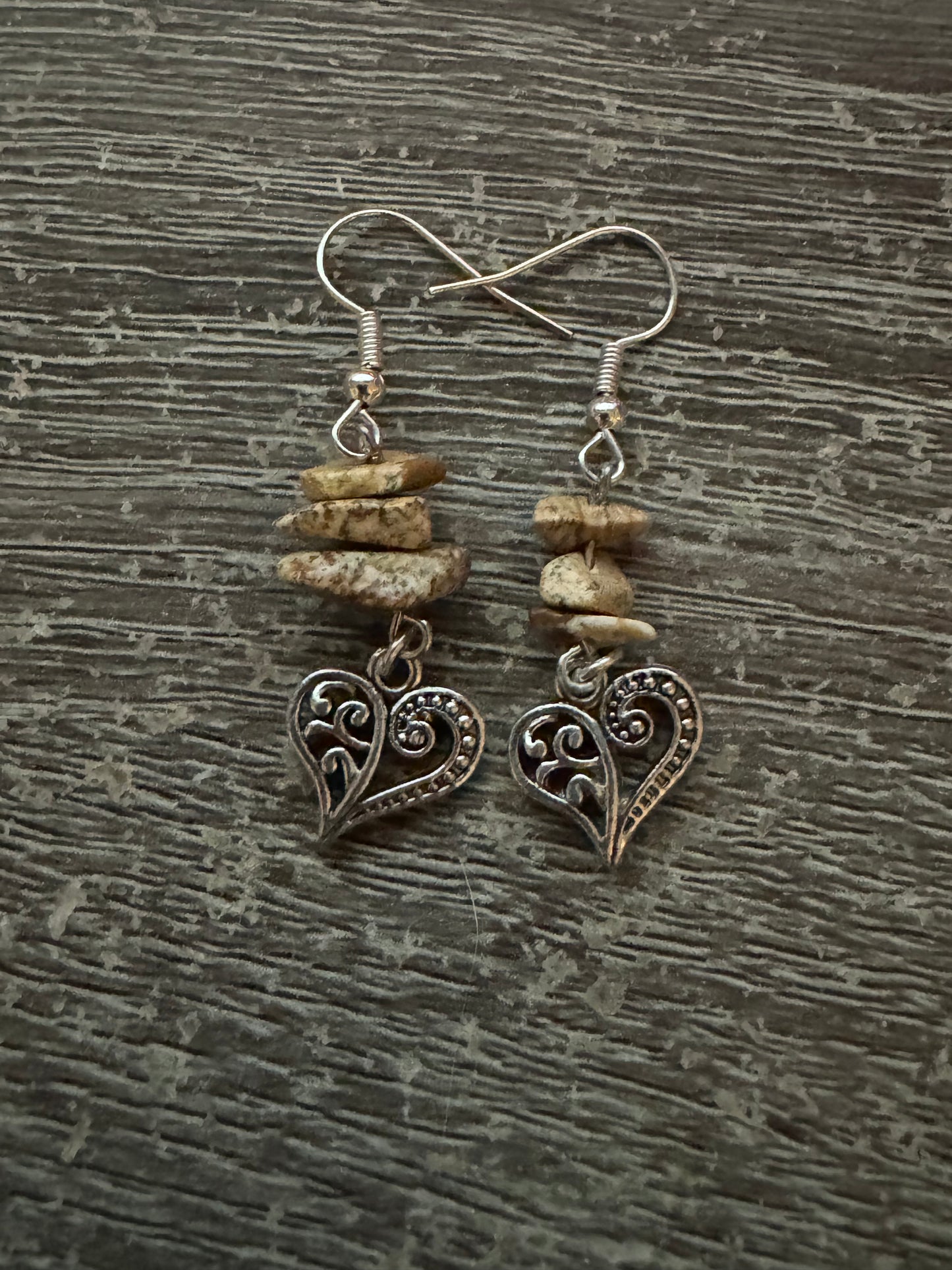 Healing crystal Picture Jasper with Heart Charm hand made earrings