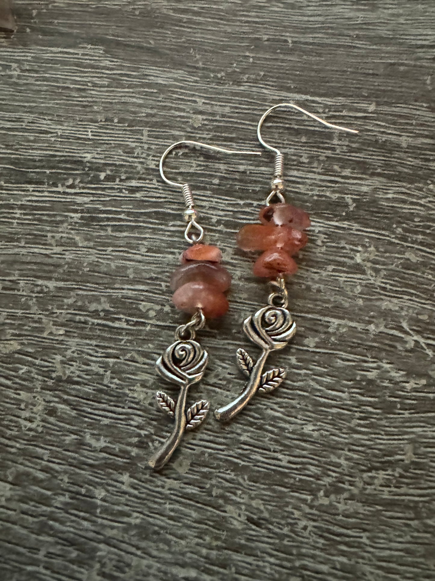 Red Agate with Rose Charm Hand made Earrings