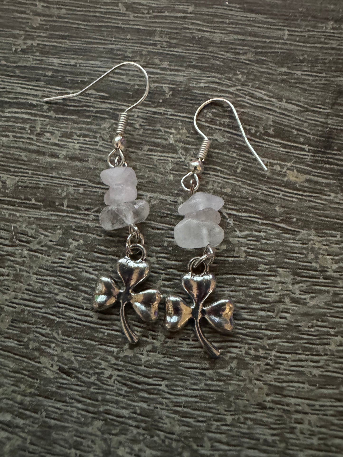 Opalite with 3 Leaf clover Charm Hand made Earrings