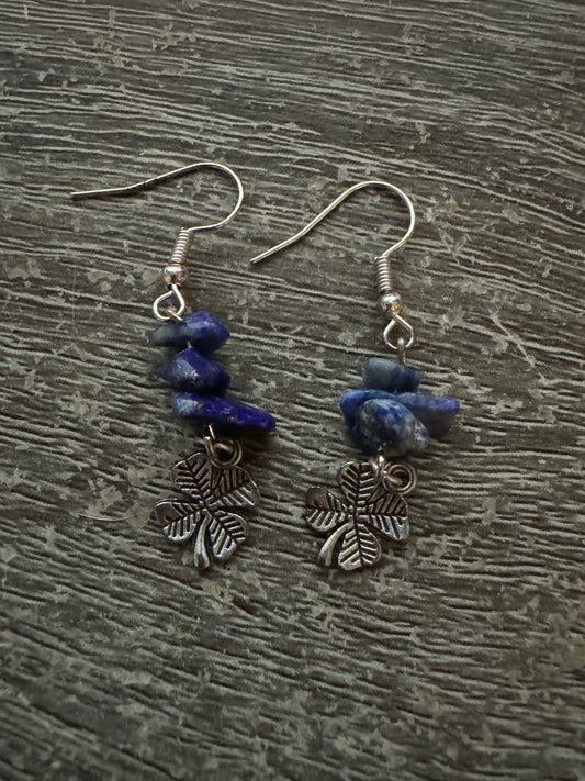 Lapis Lazuli with 4 Leaf clover Charm Hand made Earrings