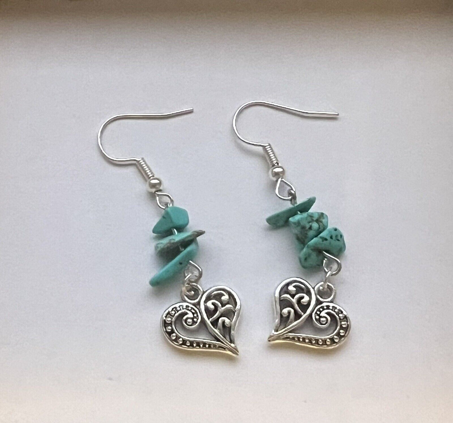 Turquoise with Heart charm hand made Earrings