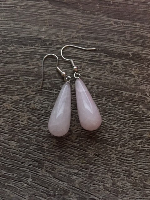 Handmade Rose Quartz Healing Crystal Drop Earrings